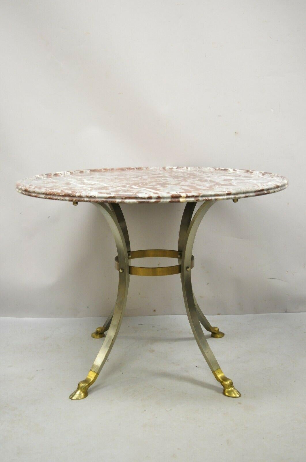 Italian Neoclassical Brass Hoof Foot Round Rouge Marble Top Center Table For Sale 8