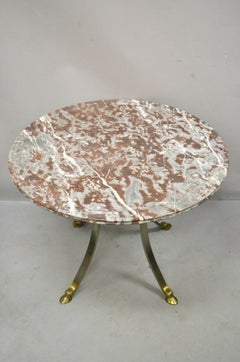 Italian Neoclassical Brass Hoof Foot Round Rouge Marble Top Center Table