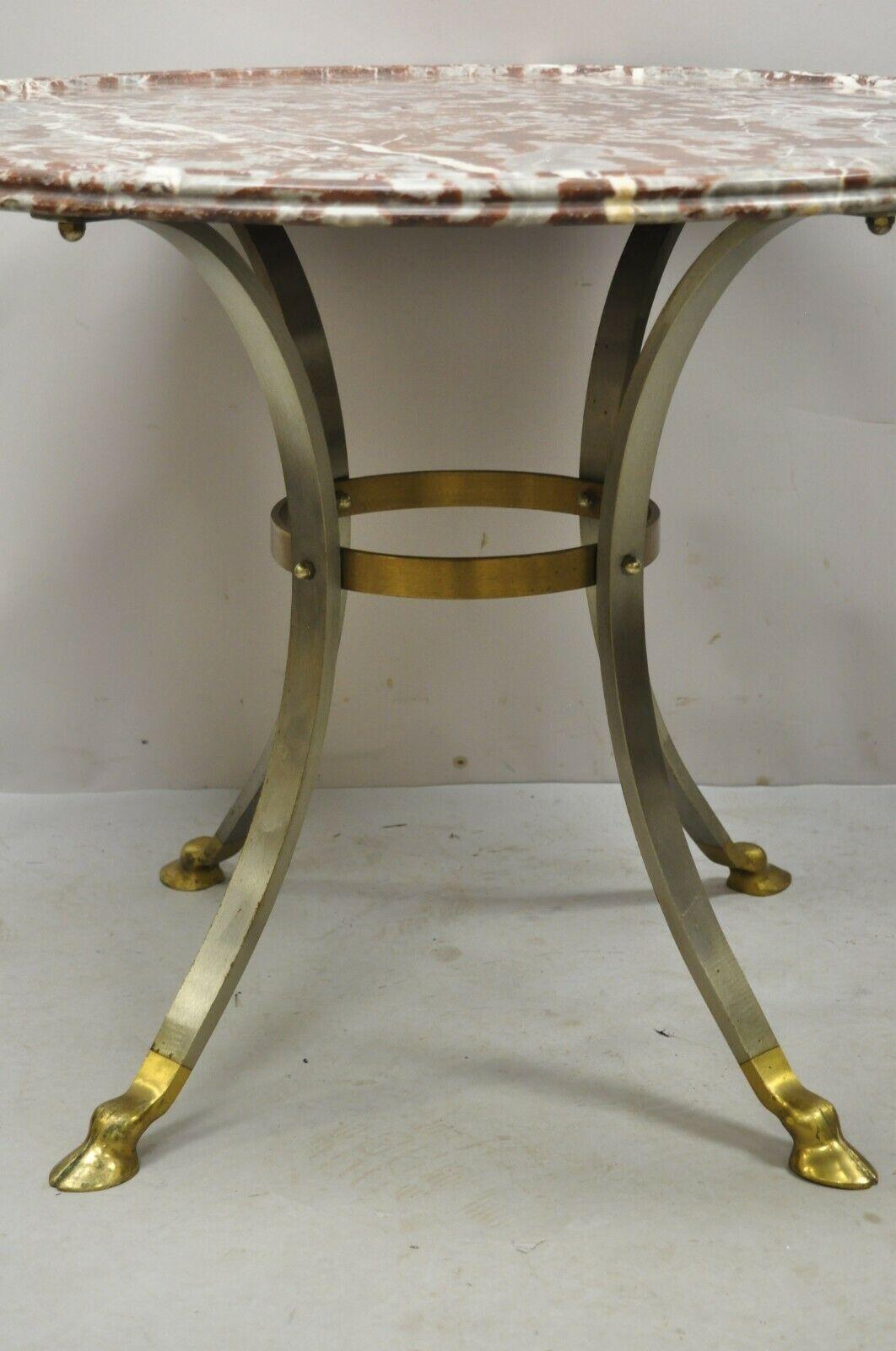 Italian Neoclassical Brass Hoof Foot Round Rouge Marble Top Center Table In Good Condition For Sale In Philadelphia, PA