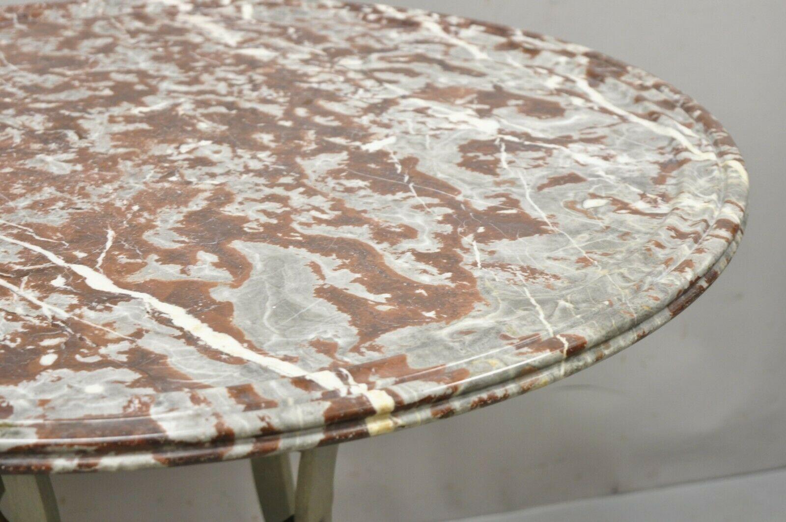 20th Century Italian Neoclassical Brass Hoof Foot Round Rouge Marble Top Center Table For Sale