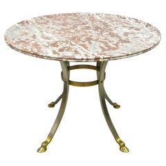 Table centrale italienne néoclassique en laiton avec pied de sabot rond et plateau en marbre rouge