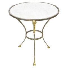 Italian Neoclassical Brass Rams Head Round Marble Steel Gueridon Side Table