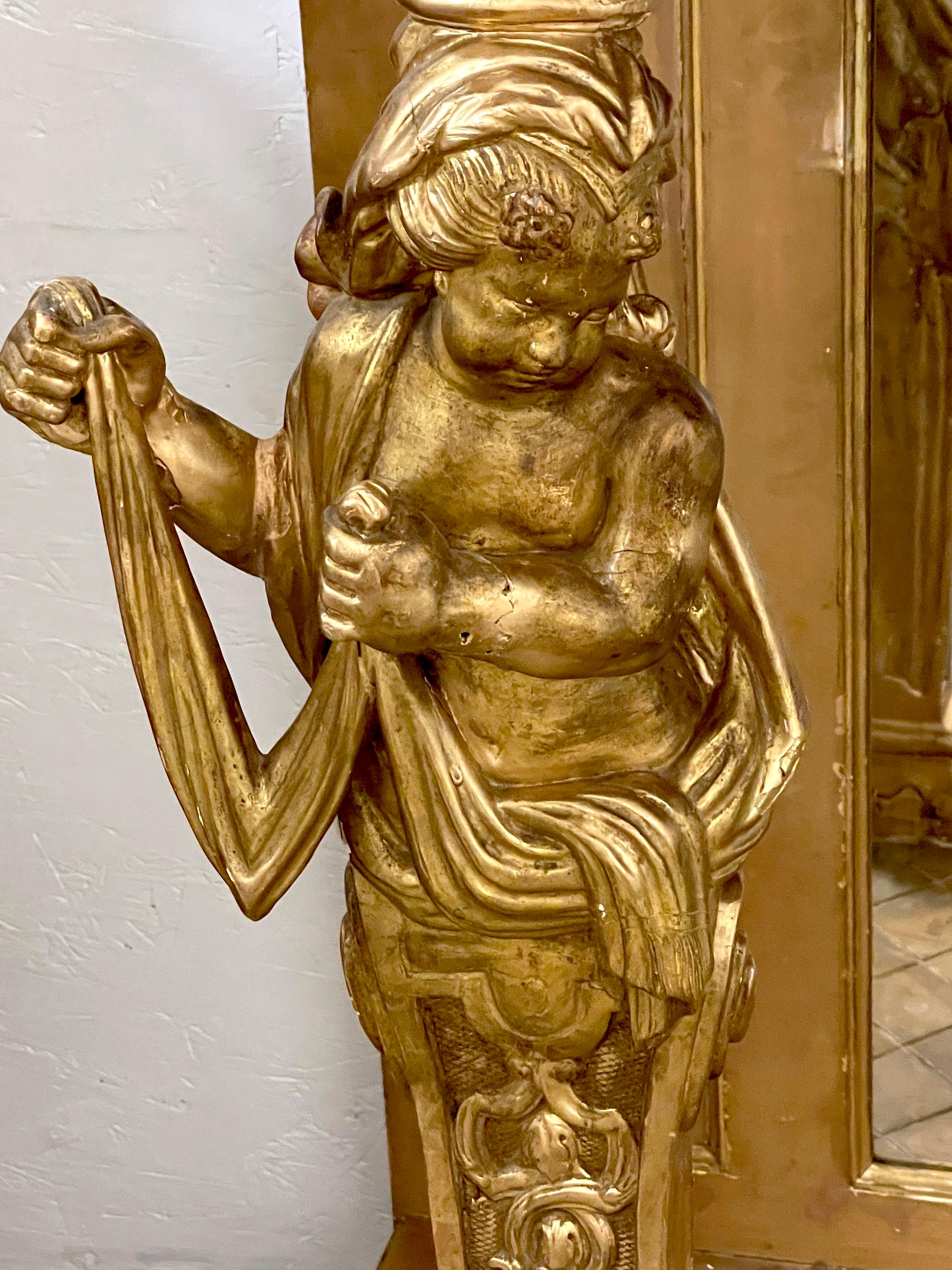 Console néoclassique italienne figurative en marbre de Breccia Viola et bois doré  en vente 7