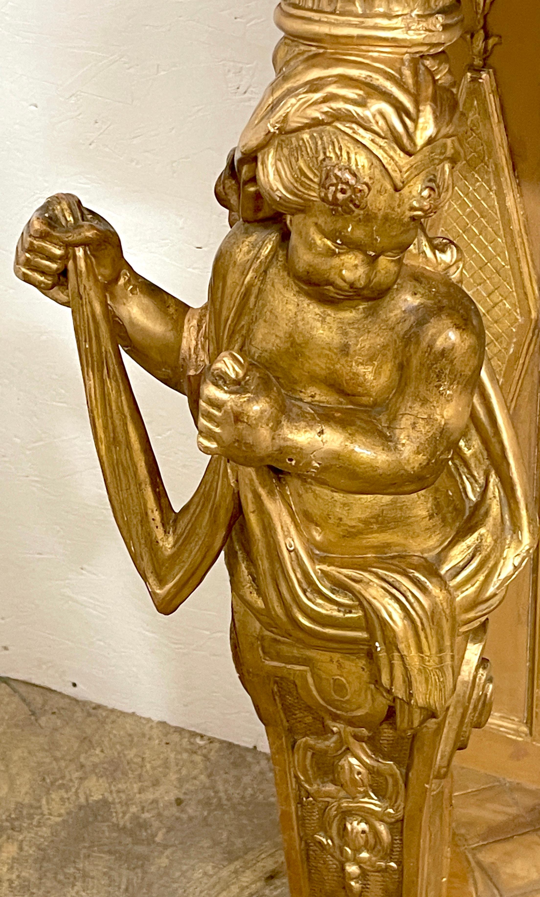 Console néoclassique italienne figurative en marbre de Breccia Viola et bois doré  Bon état - En vente à West Palm Beach, FL