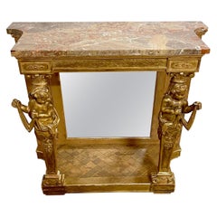 Italian Neoclassical Breccia Viola Marble & Giltwood Figural Console