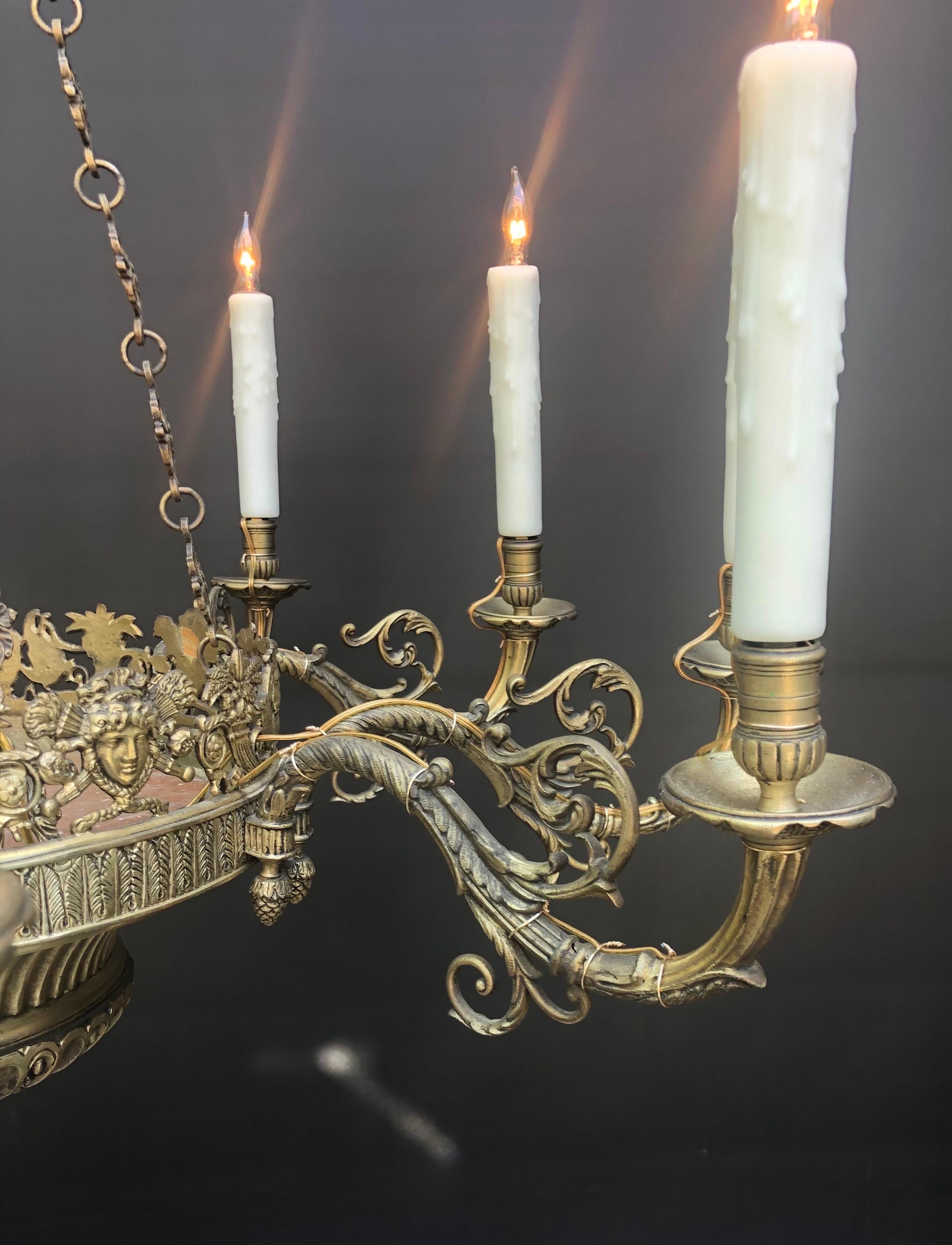 Italian Neoclassical Bronze Chandelier, 19th C For Sale 6