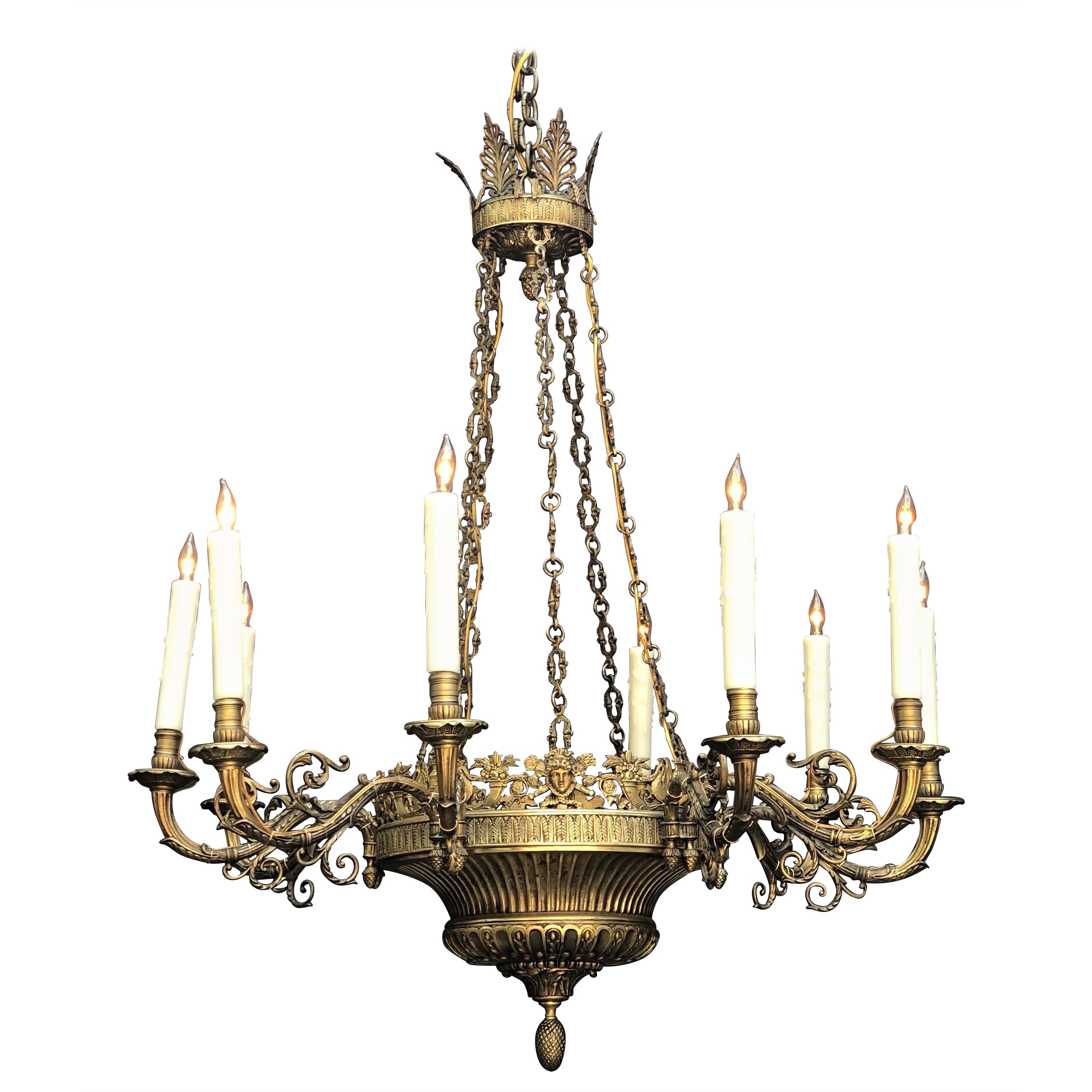 Italian Neoclassical Bronze Chandelier, 19th C