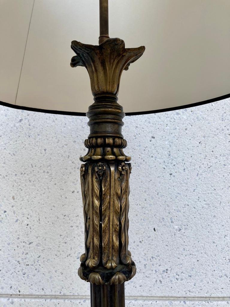 Cast Italian Neoclassical Bronze Floor Lamp with Paw Feet For Sale