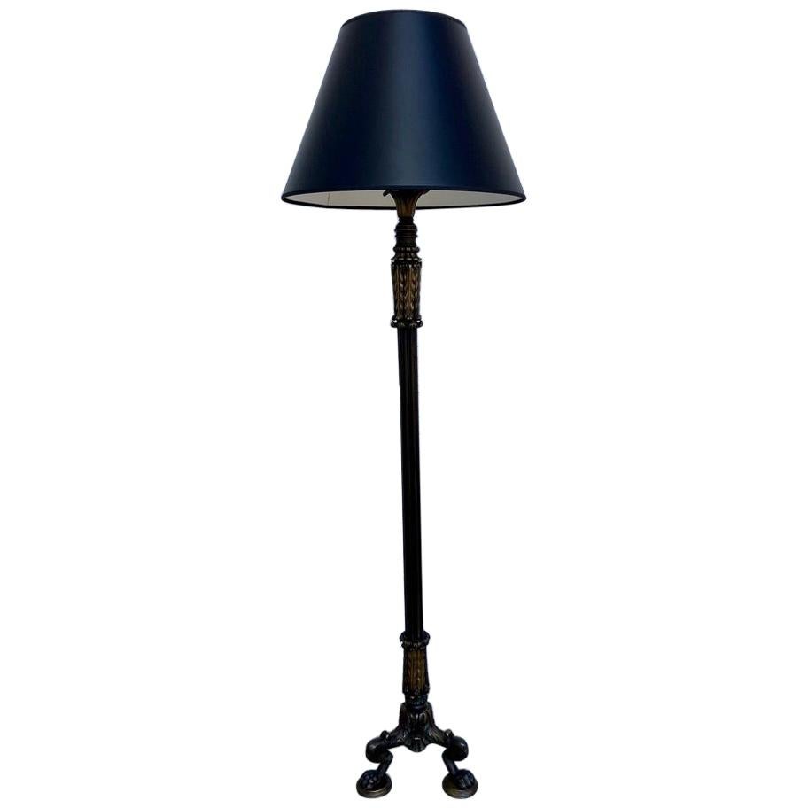 Italian Neoclassical Bronze Floor Lamp with Paw Feet For Sale