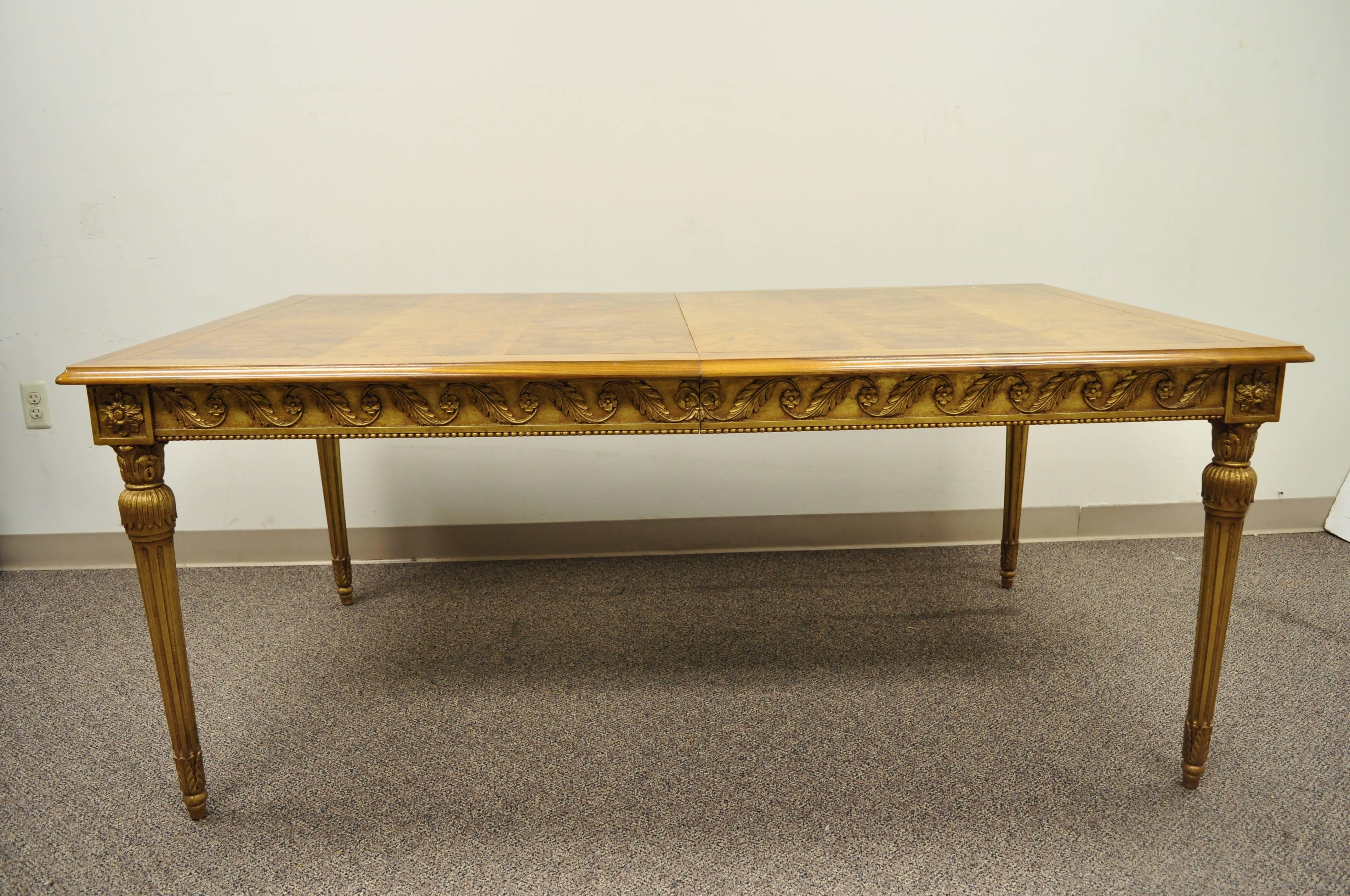 Italian Neoclassical Burl Wood Walnut Gold Giltwood Dining Table with Two Leaves 7