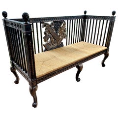 Italian Neoclassical Carved Black and Gold Settee Bench