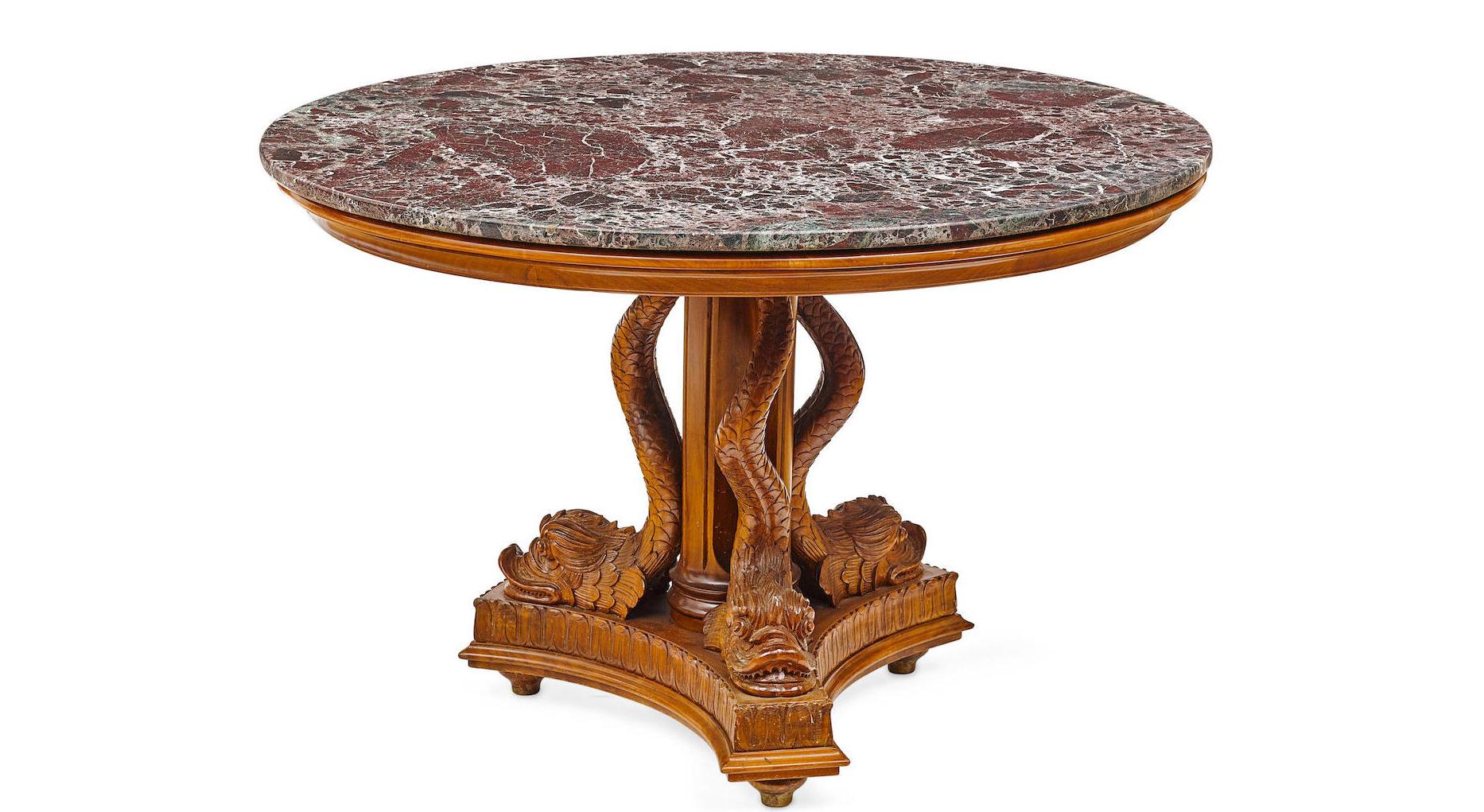 Italian Neoclassical Carved Dolphin Round Table, 19th Century In Good Condition In Cypress, CA