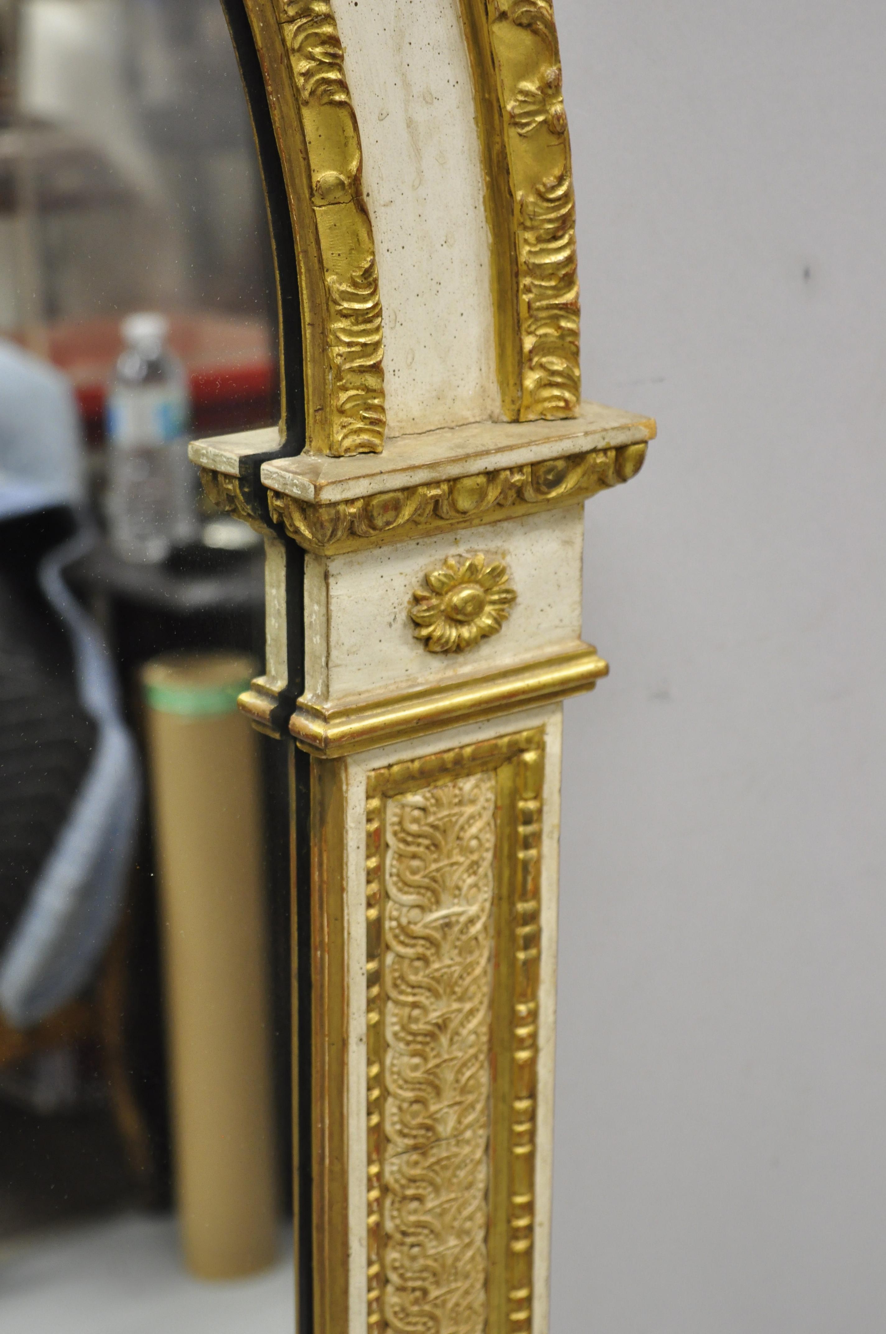 Italian Neoclassical Carved Gold Gilt Arched Top Large Trumeau Console Mirror In Good Condition For Sale In Philadelphia, PA