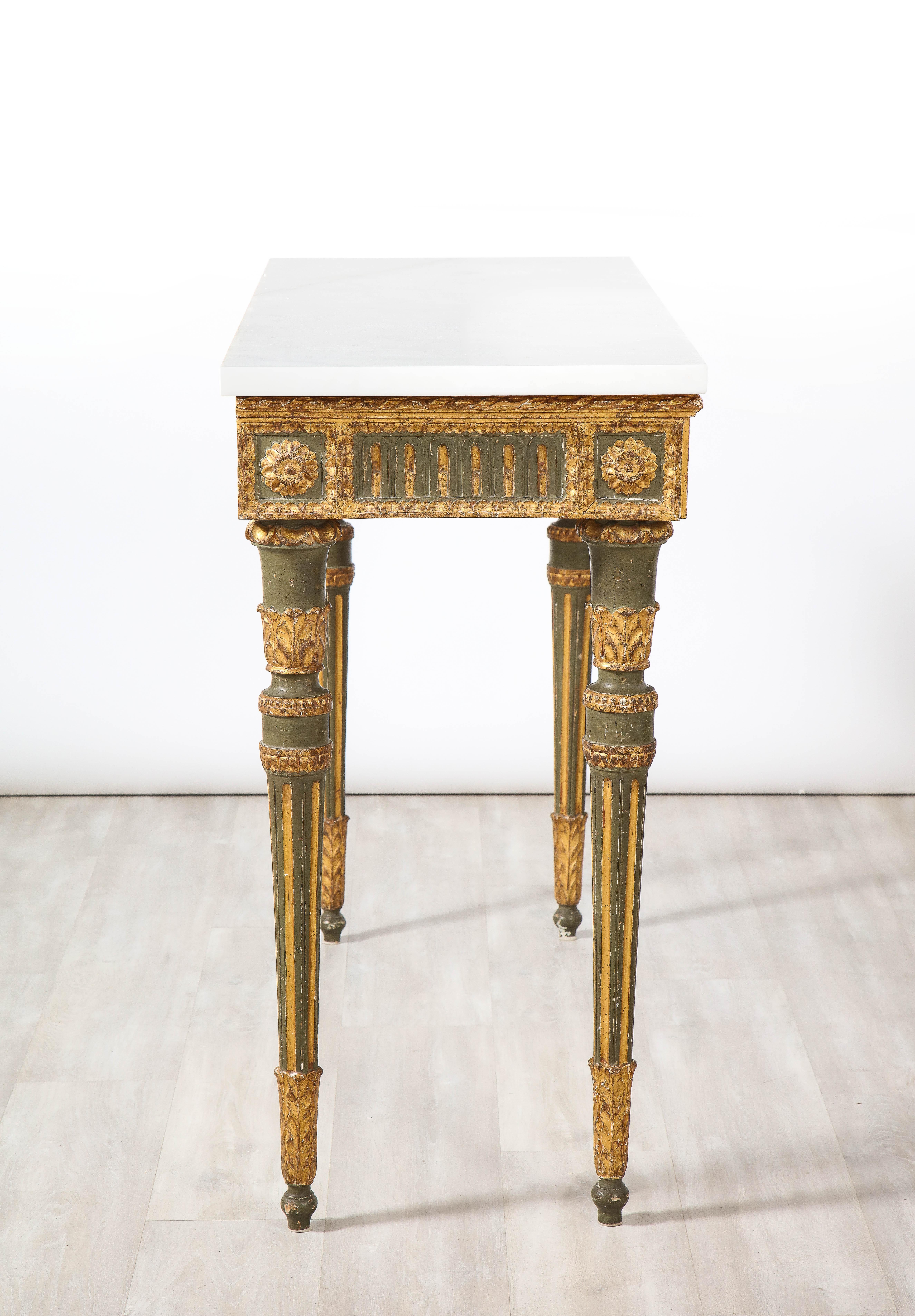 Italian Neoclassical Carved, Painted and Gilded Wood Console, Italy, circa 1790 For Sale 5