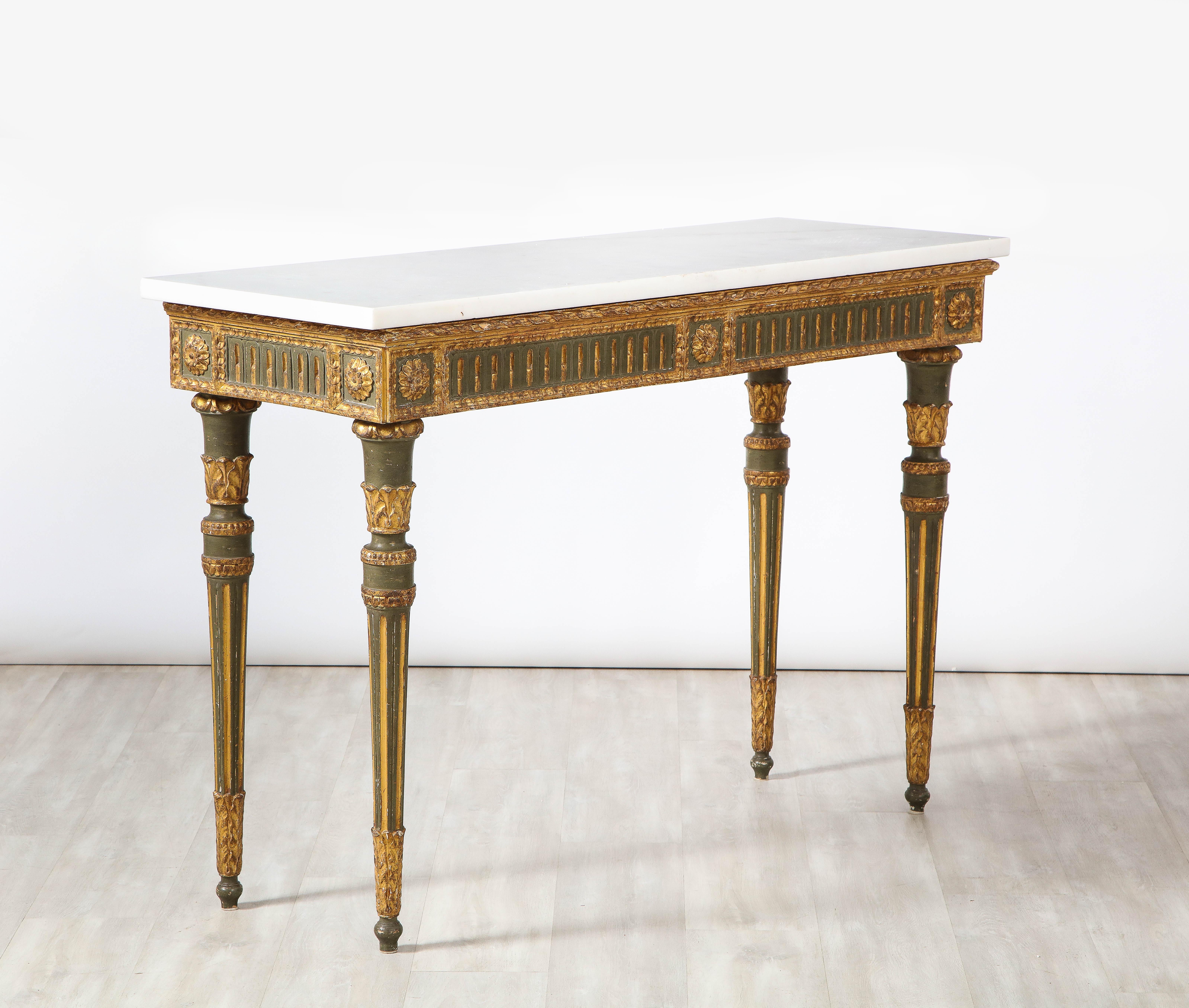 Italian Neoclassical Carved, Painted and Gilded Wood Console, Italy, circa 1790 For Sale 6