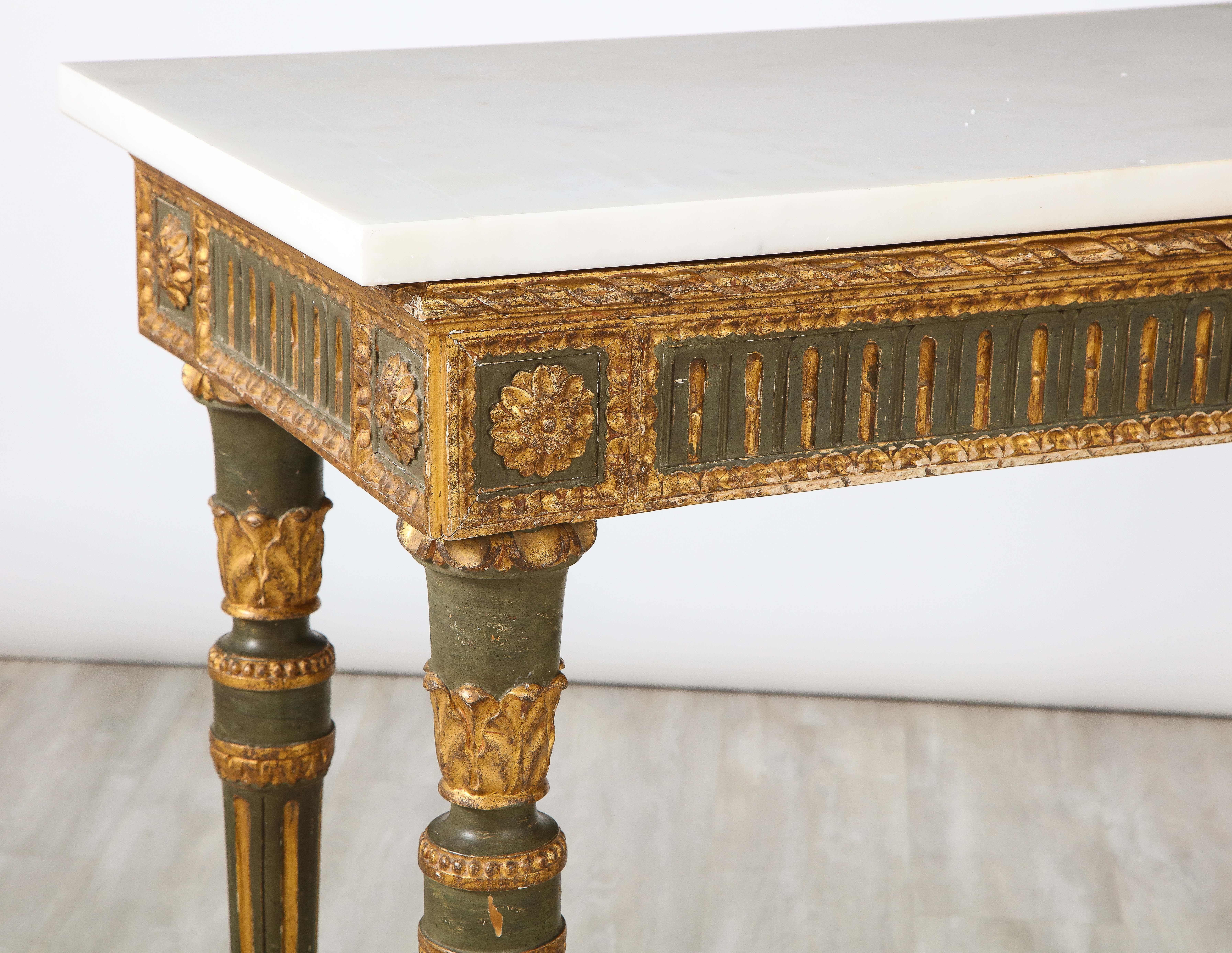 Italian Neoclassical Carved, Painted and Gilded Wood Console, Italy, circa 1790 For Sale 11