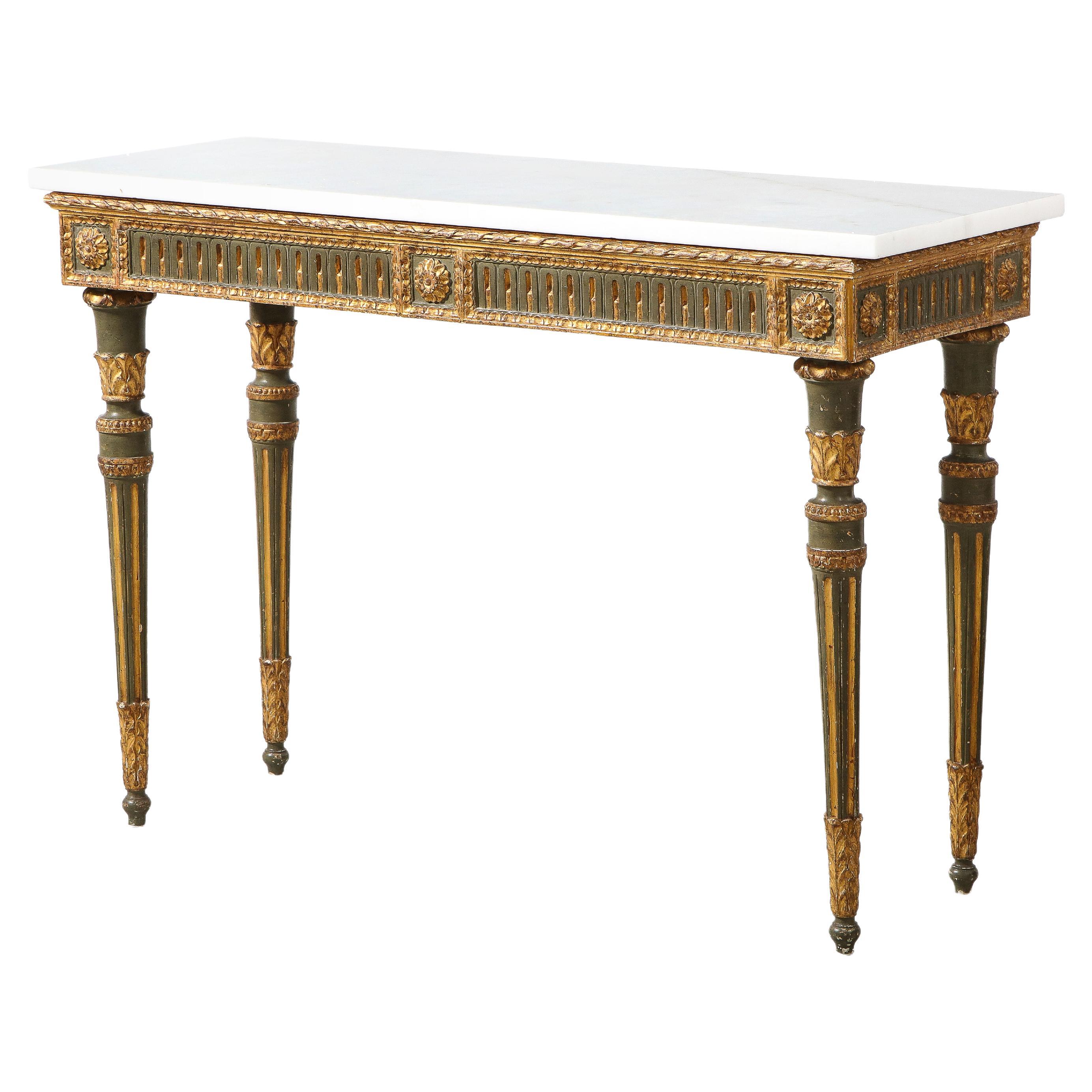 Italian Neoclassical Carved, Painted and Gilded Wood Console, Italy, circa 1790 For Sale