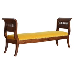 Italian Neoclassical Carved Walnut and Upholstered Bench, Early 19th Century
