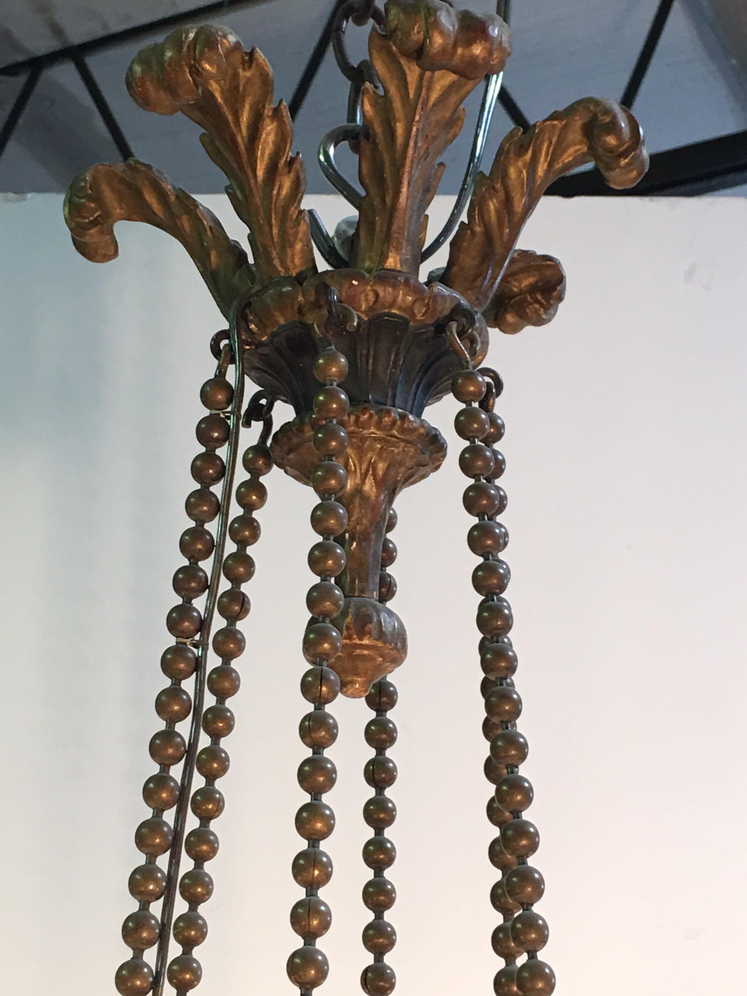 Italian Neoclassical Carved Wood and Bronze Chandelier For Sale 5