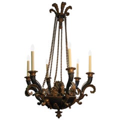 Italian Neoclassical Carved Wood and Bronze Chandelier