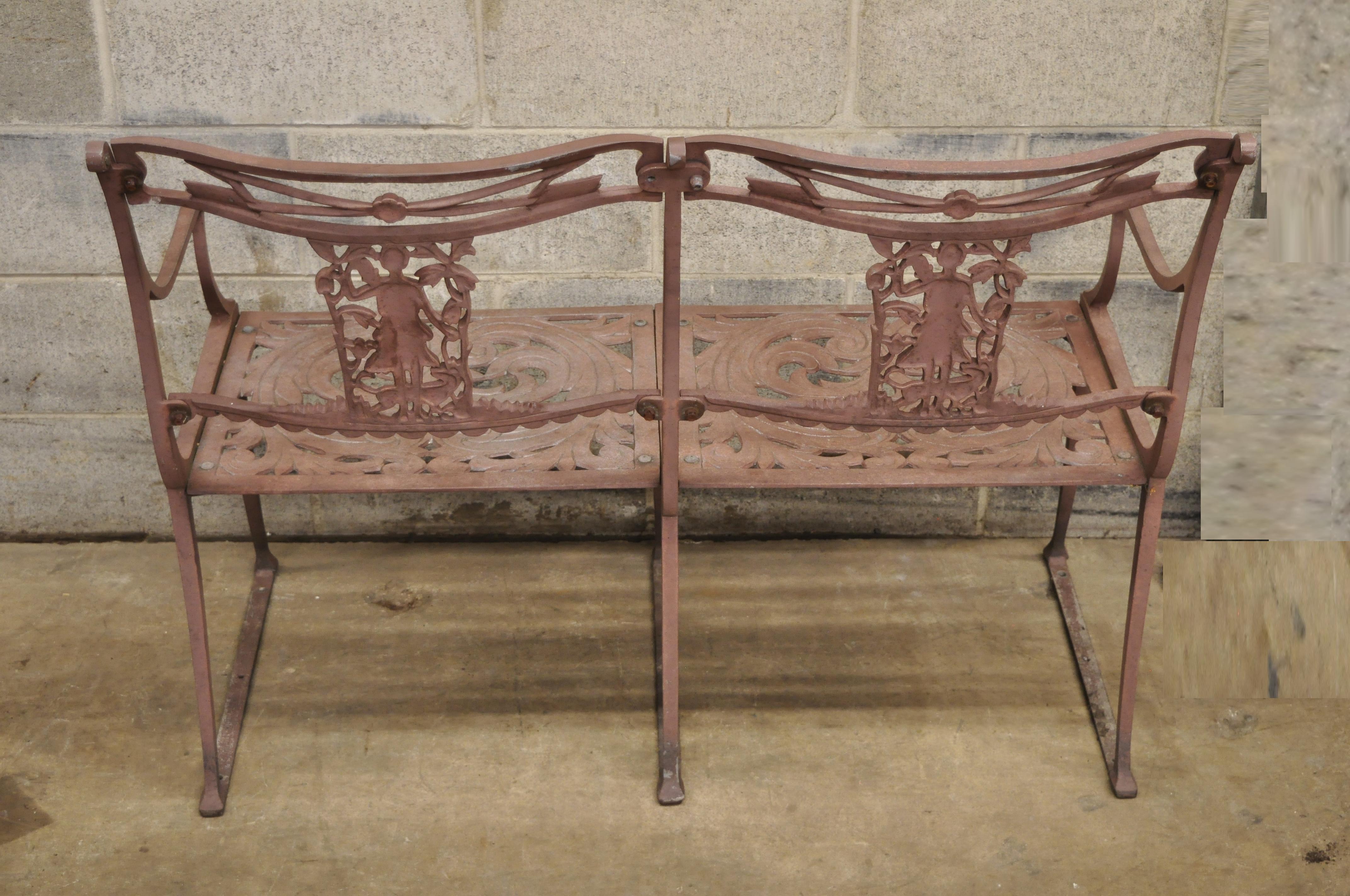 Italian Neoclassical Cast Aluminum Figural Bench Settee attributed to Molla For Sale 7