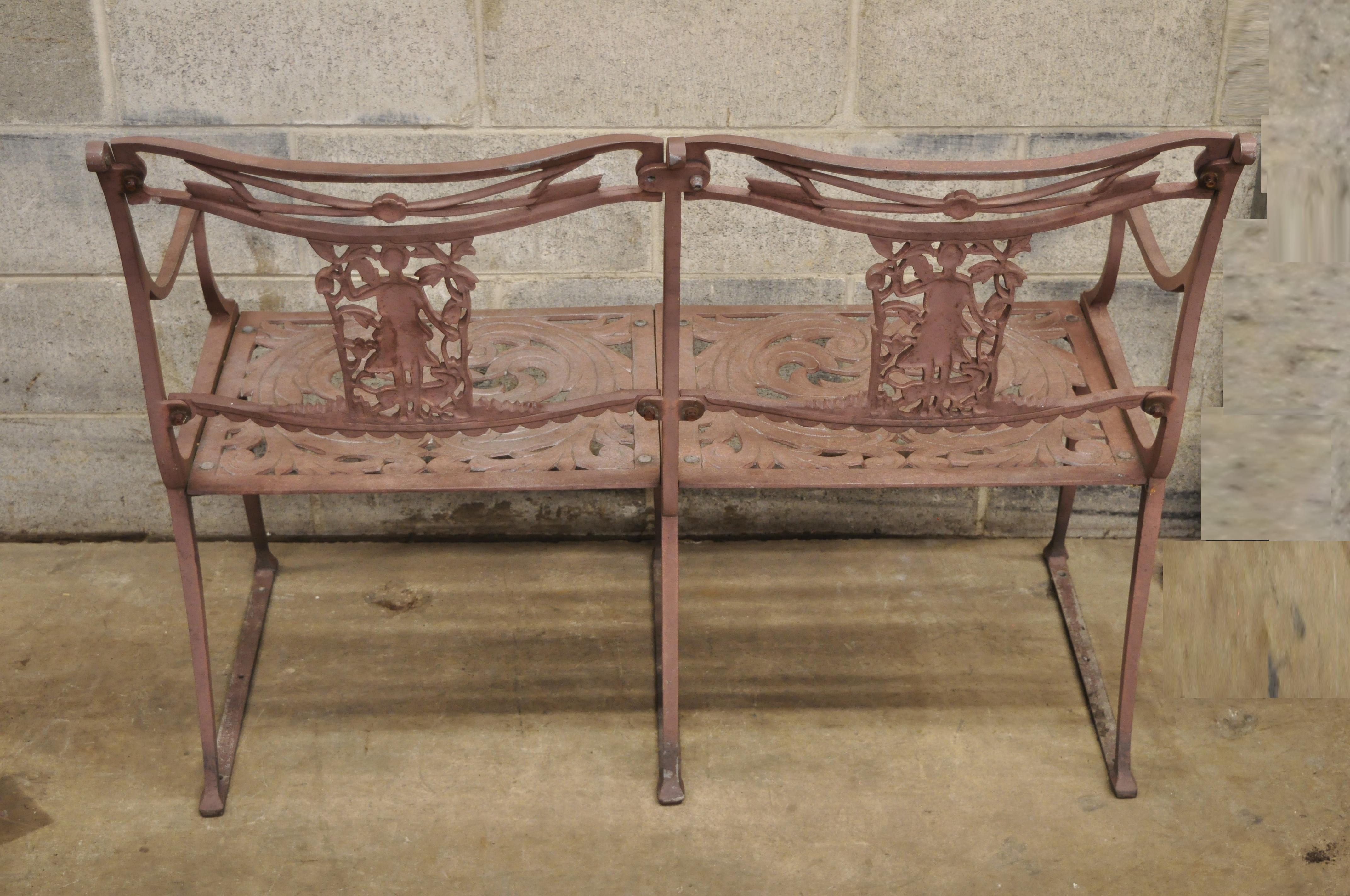 Italian Neoclassical Cast Aluminum Figural Bench Settee attributed to Molla 7