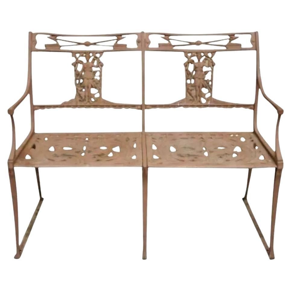 Italian Neoclassical Cast Aluminum Figural Garden Bench Settee attributed Molla
