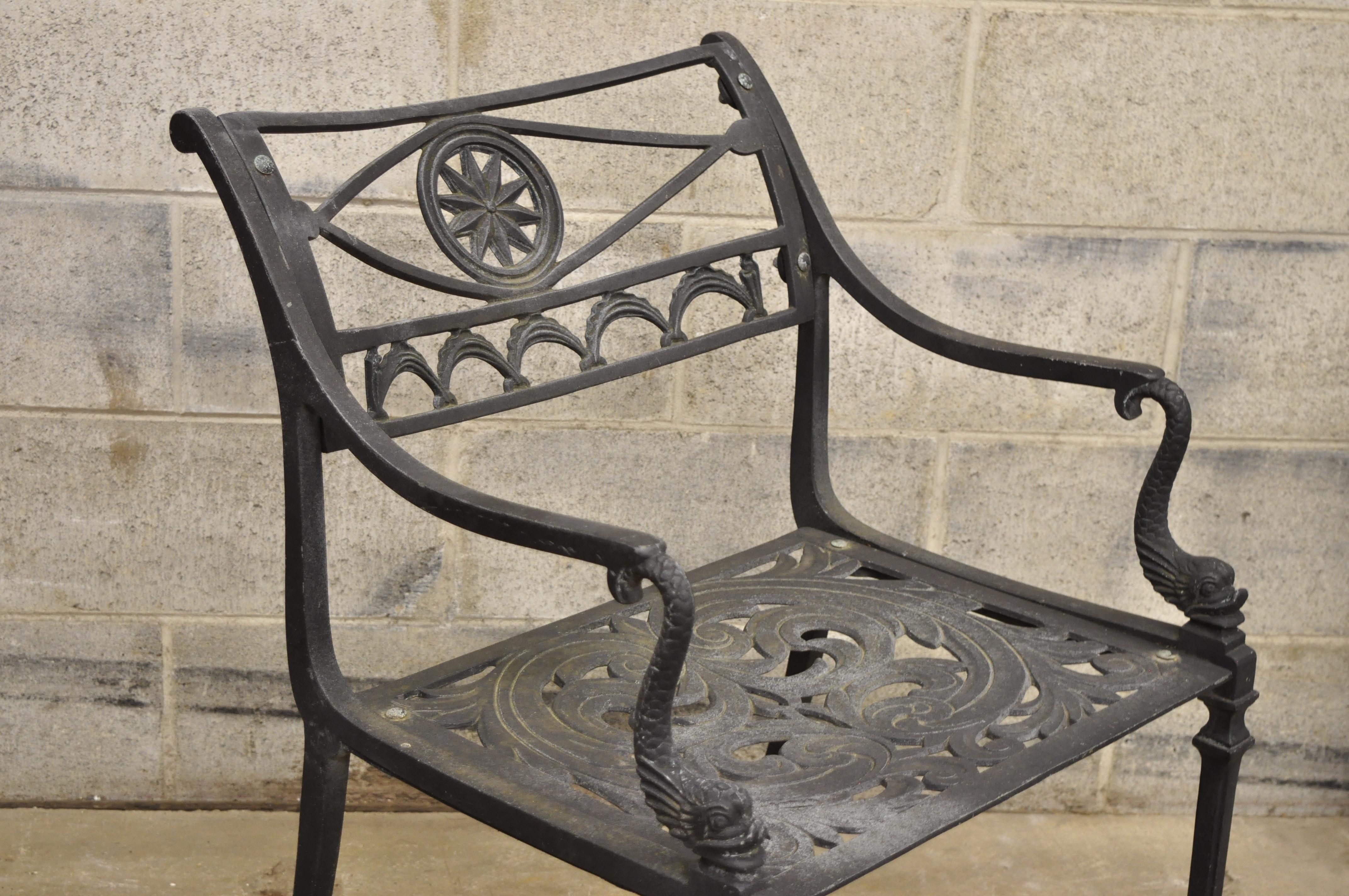 Italian Neoclassical Cast Aluminum Swan Garden Armchair Attributed to Molla In Good Condition In Philadelphia, PA