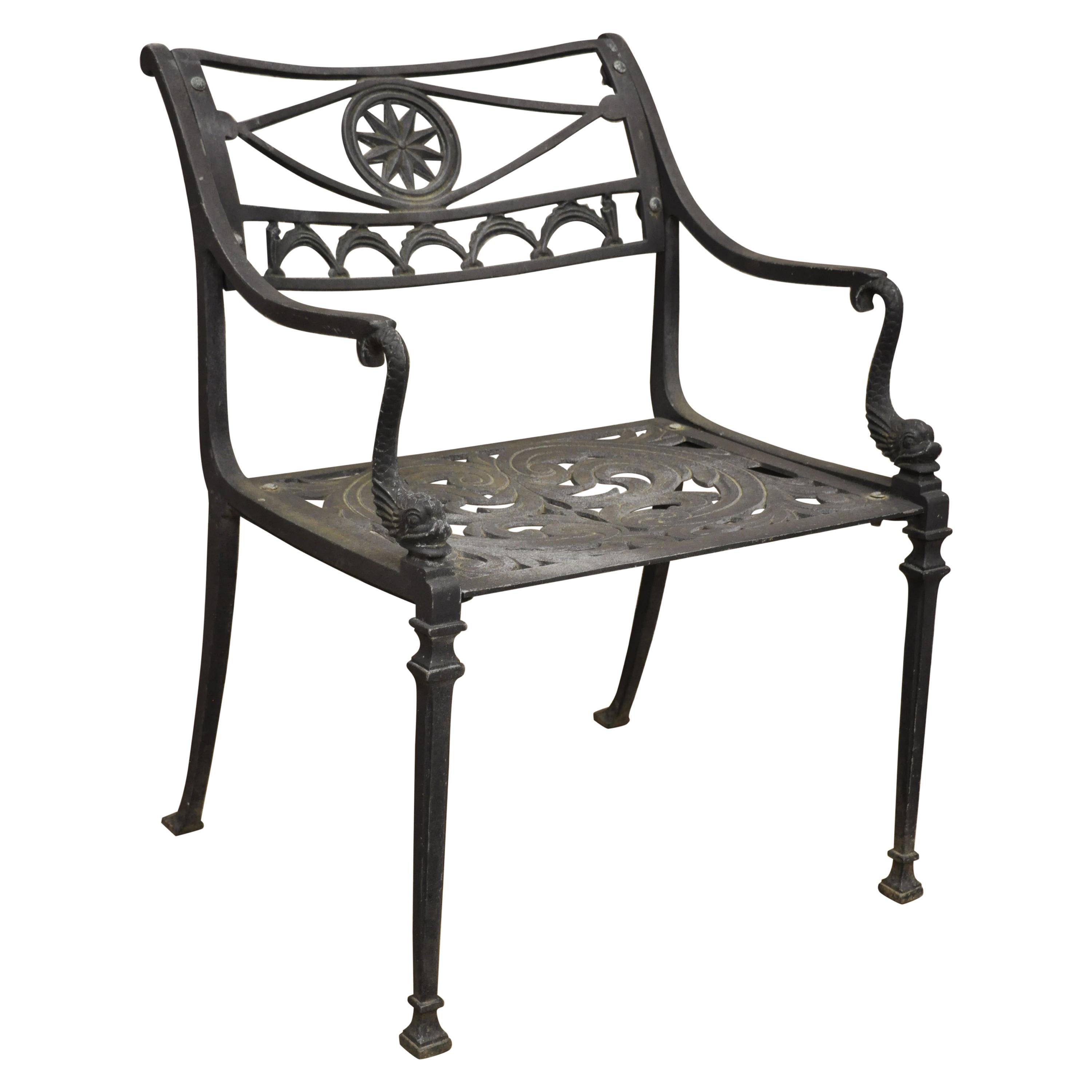 Italian Neoclassical Cast Aluminum Swan Garden Armchair Attributed to Molla