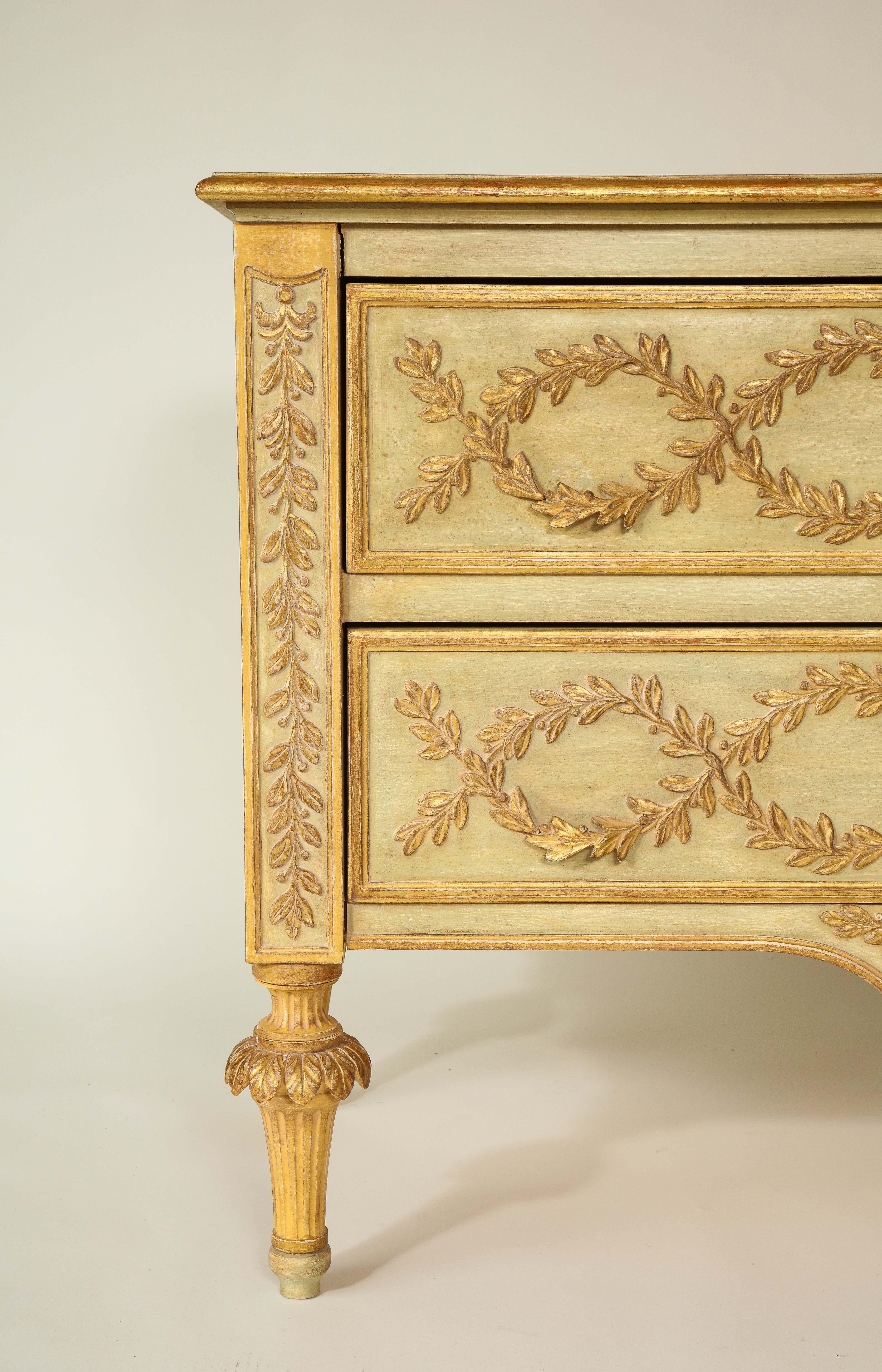 Louis XVI Italian Neoclassical Celadon Green and Parcel Gilt Commode