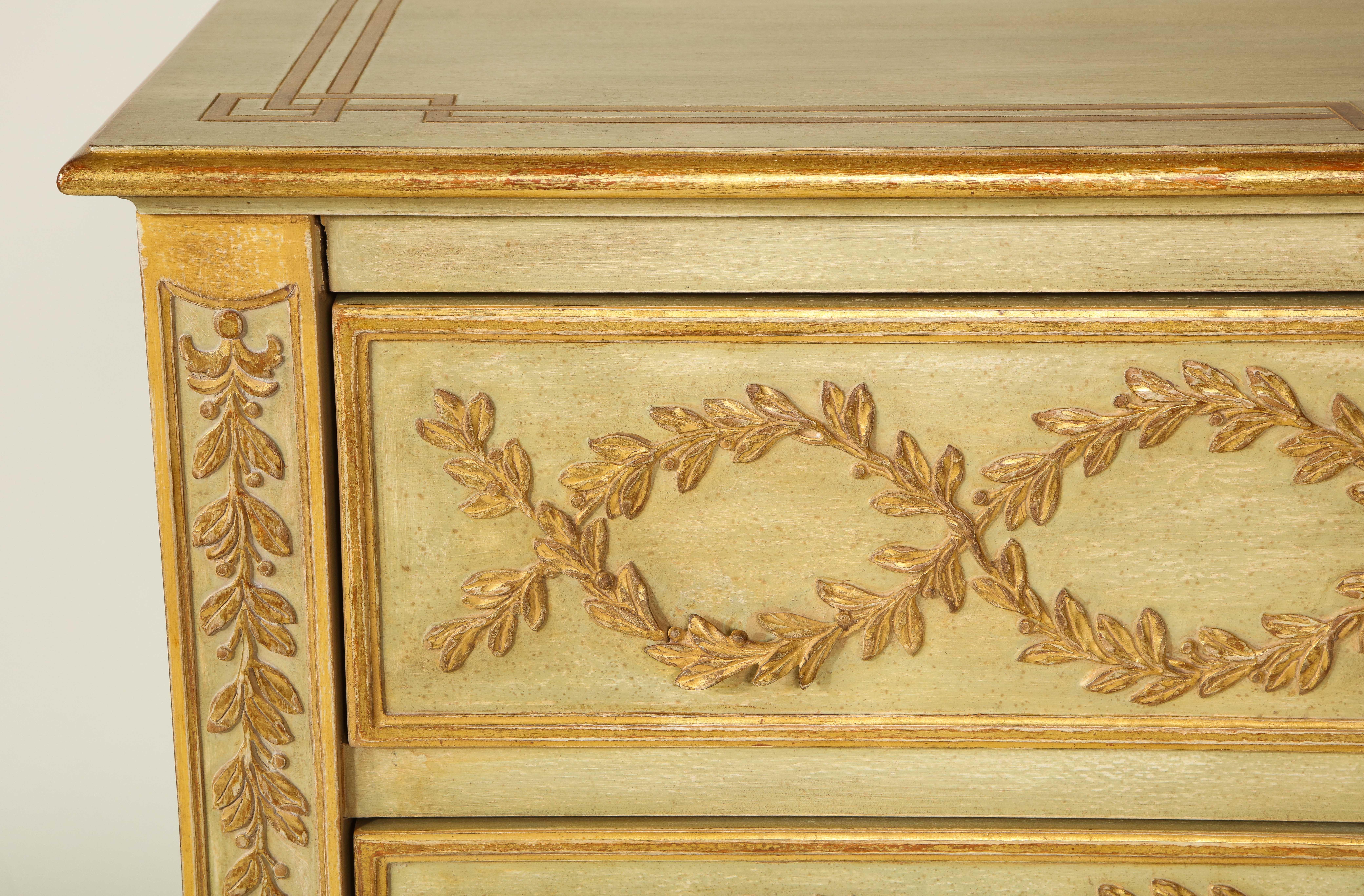 Painted Italian Neoclassical Celadon Green and Parcel Gilt Commode