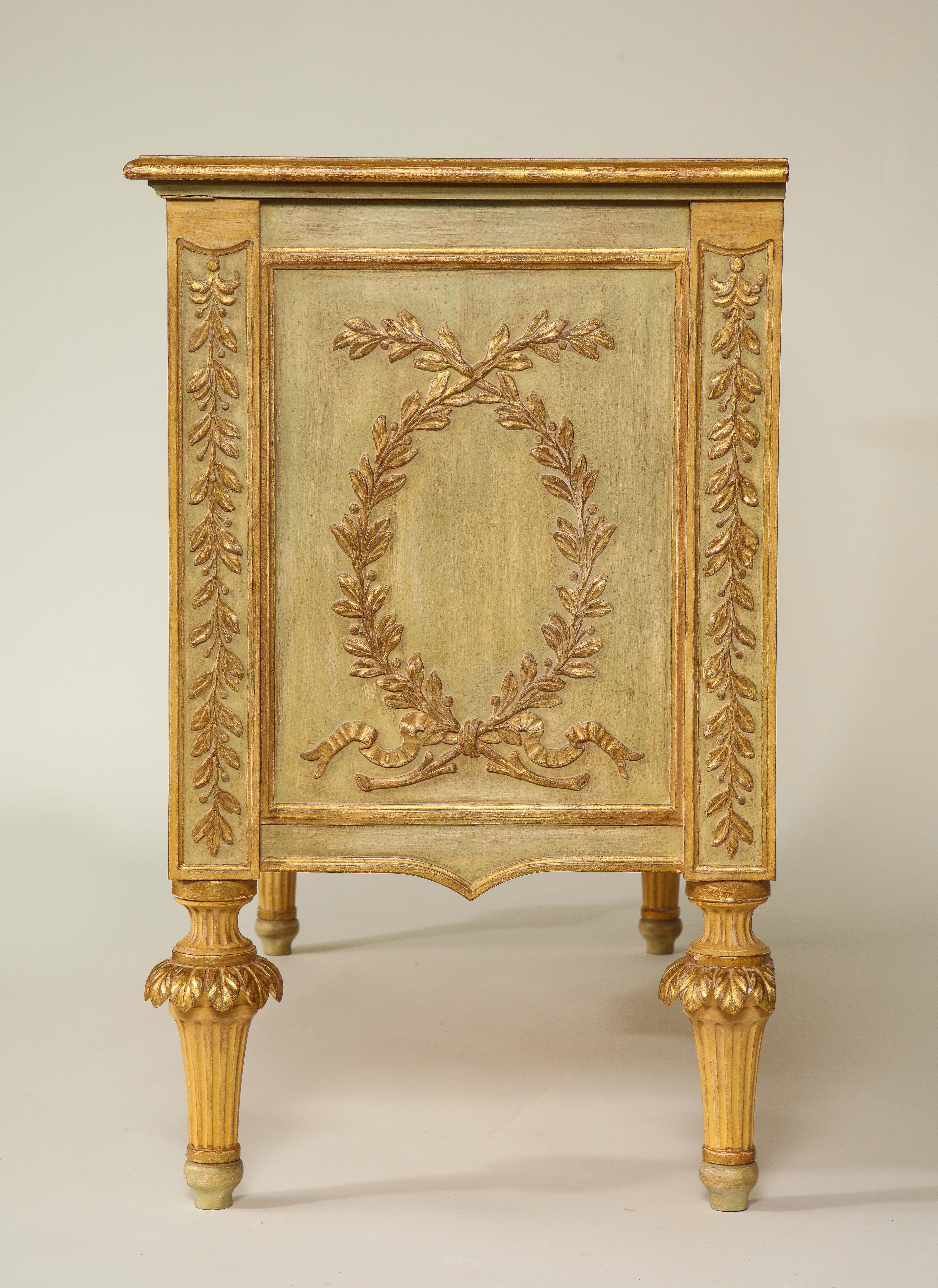 Wood Italian Neoclassical Celadon Green and Parcel Gilt Commode