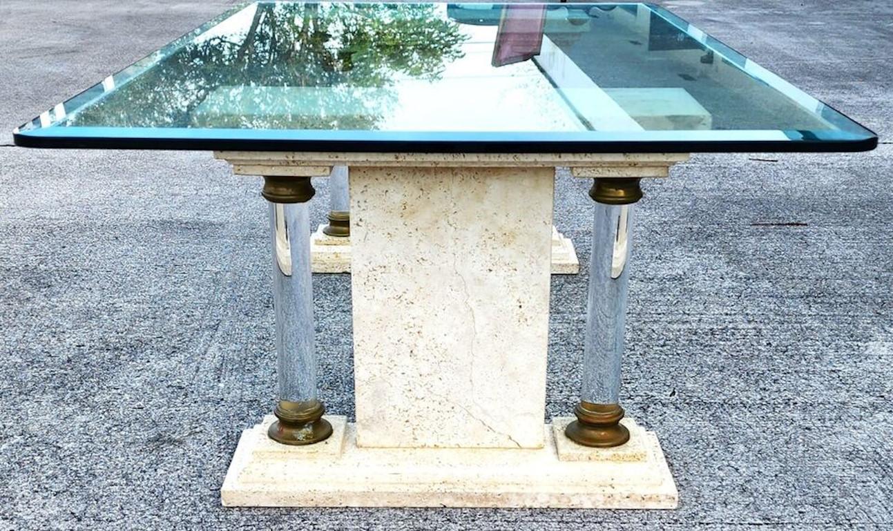 Italian Neoclassical Coffee Table Lucite Marble Glass 1970s In Good Condition For Sale In Lake Worth, FL