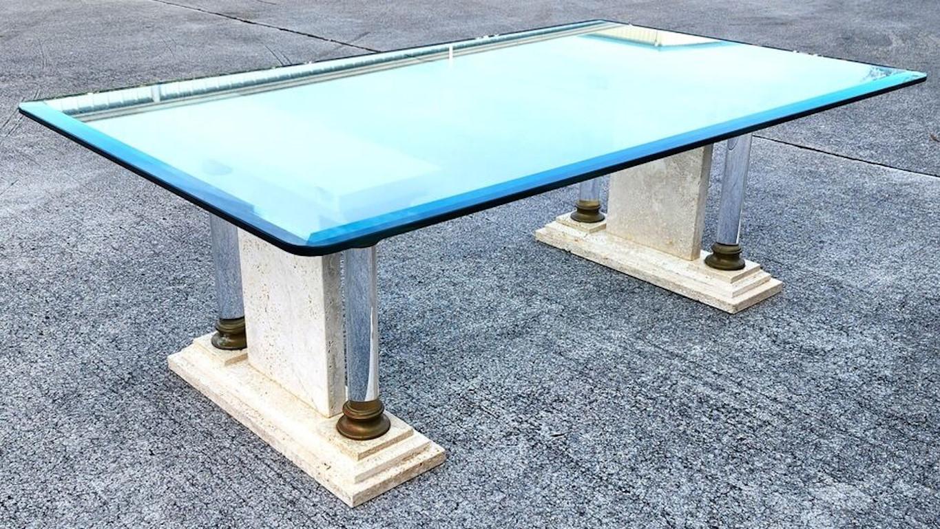 Late 20th Century Italian Neoclassical Coffee Table Lucite Marble Glass 1970s For Sale