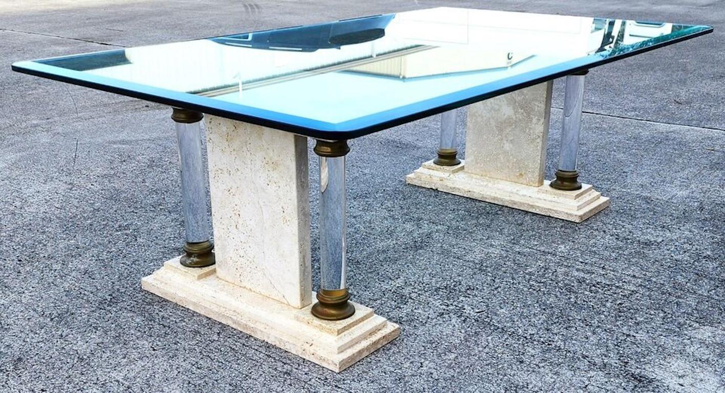 Brass Italian Neoclassical Coffee Table Lucite Marble Glass 1970s For Sale