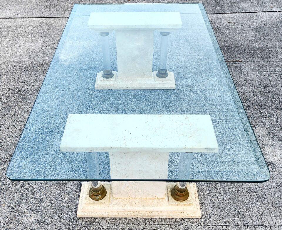 Italian Neoclassical Coffee Table Lucite Marble Glass 1970s For Sale 1