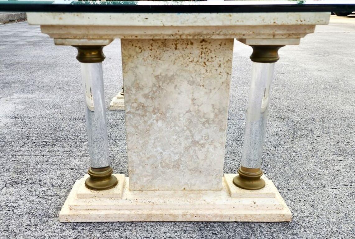 Italian Neoclassical Coffee Table Lucite Marble Glass 1970s For Sale 2
