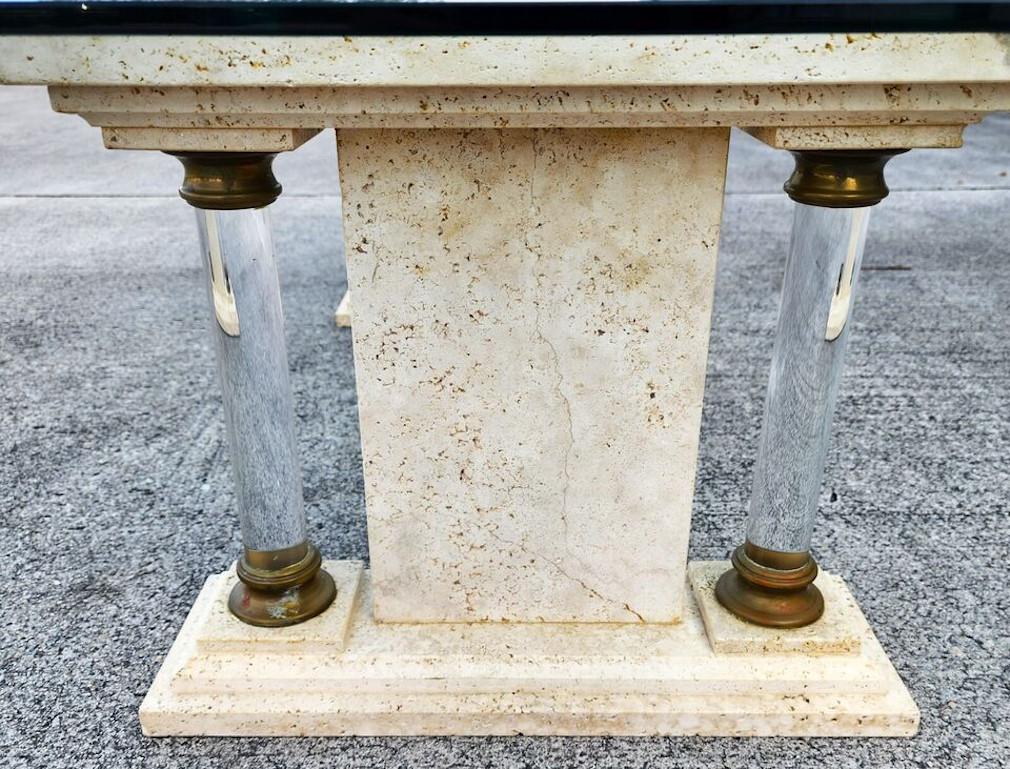 Italian Neoclassical Coffee Table Lucite Marble Glass 1970s For Sale 3