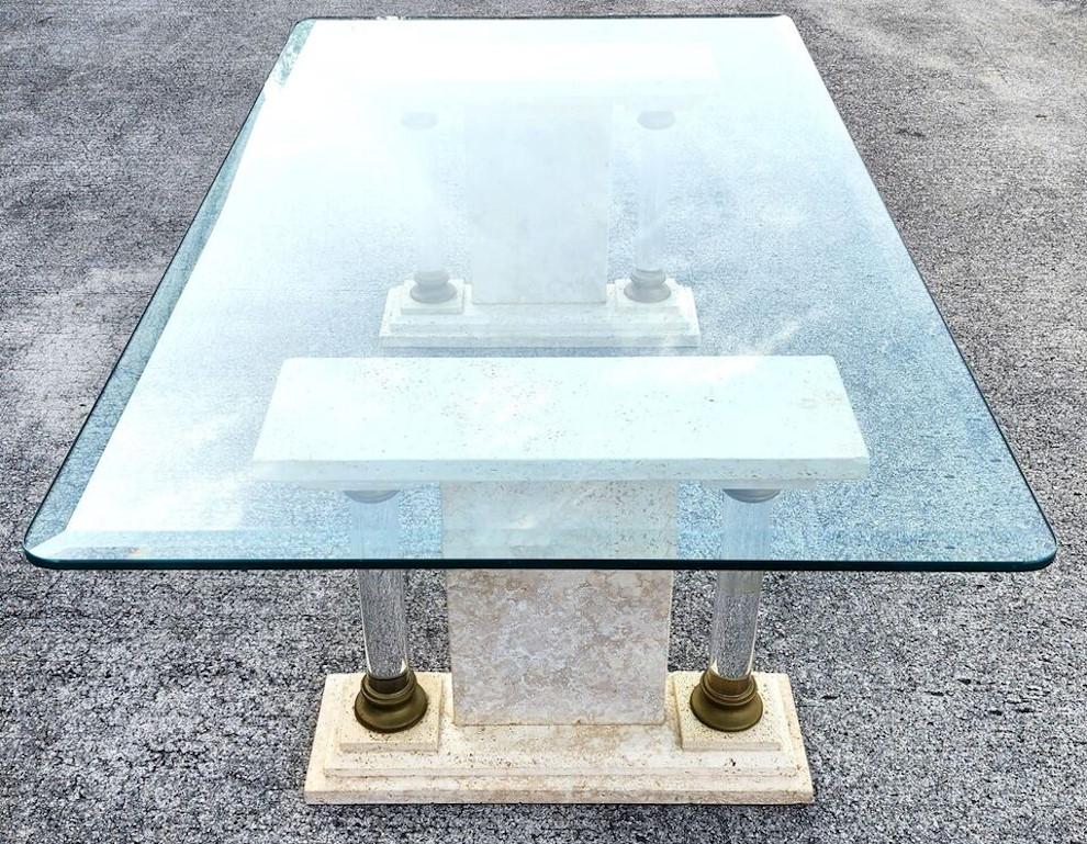 Table basse néoclassique italienne Lucite Marbre Glass 1970 en vente 3