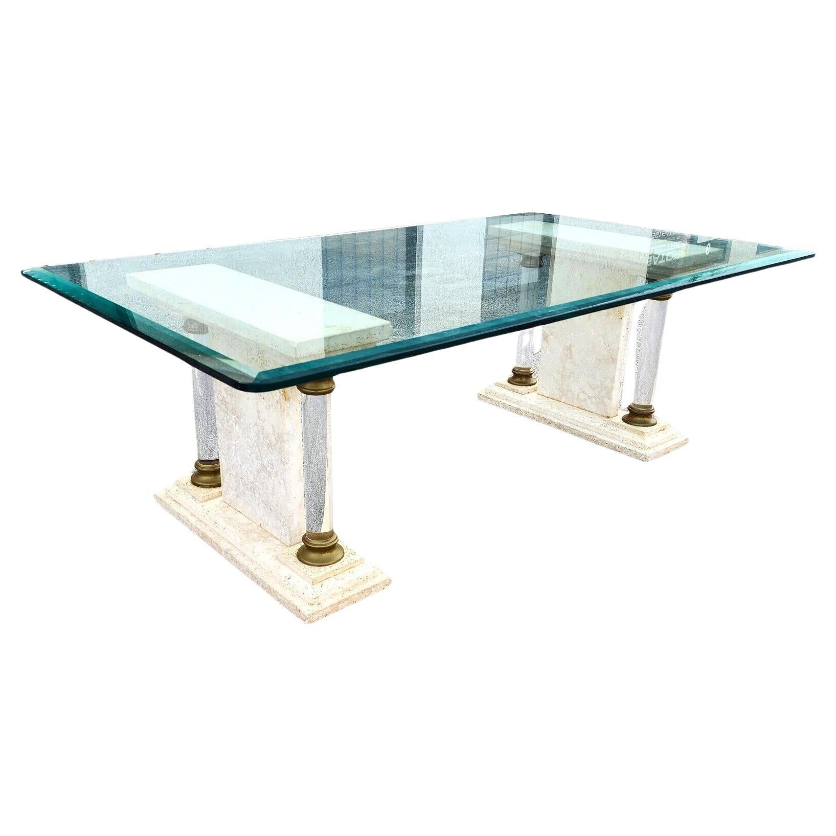 Italian Neoclassical Coffee Table Lucite Marble Glass 1970s For Sale
