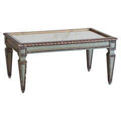 Italian Neoclassical Coffee Table with Fluted Legs + Mirrored Top, 1930s