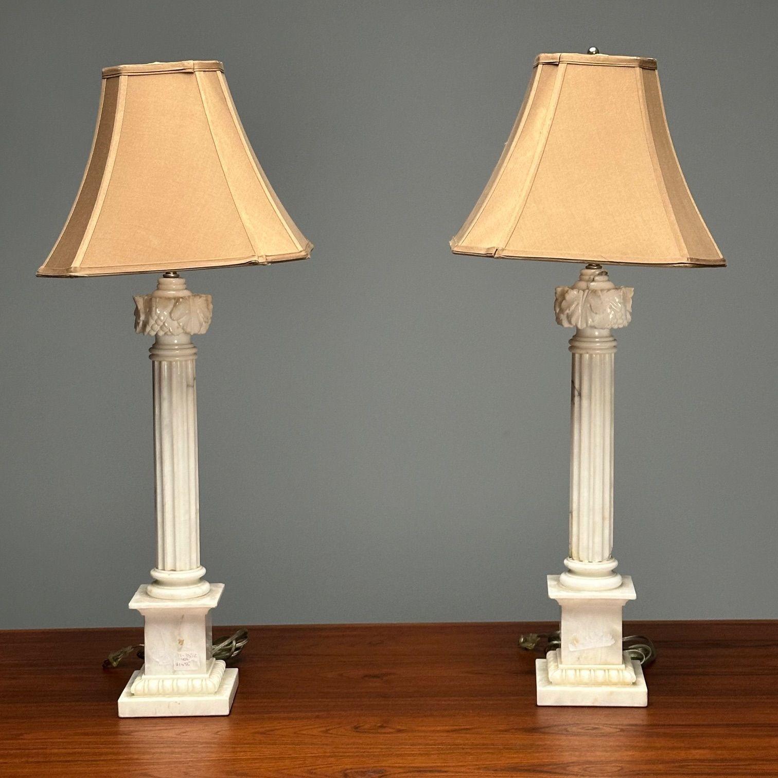 20th Century Italian Neoclassical, Column Motif Table Lamps, Marble, Italy, 1950s For Sale