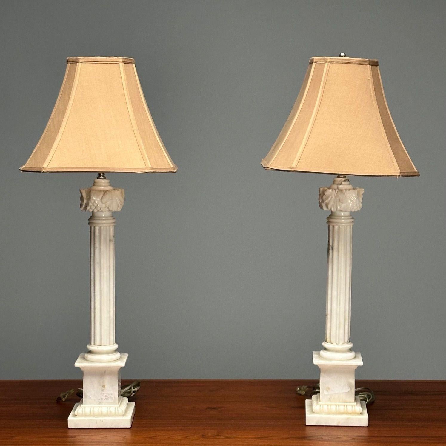 Italian Neoclassical, Column Motif Table Lamps, Marble, Italy, 1950s For Sale 1