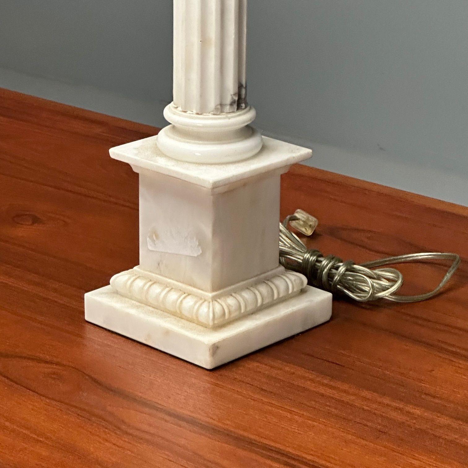 Italian Neoclassical, Column Motif Table Lamps, Marble, Italy, 1950s For Sale 2