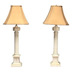 Lampes de table italiennes néoclassiques à motif de colonnes, marbre, Italie, années 1950