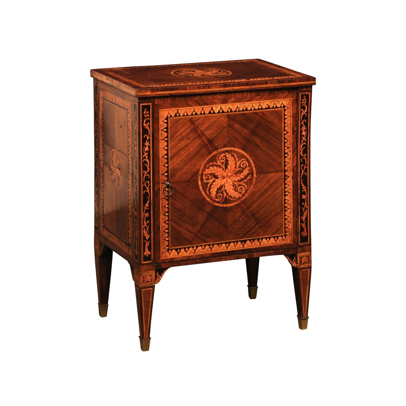 Italian Neoclassical Comodino w/Foliate Motif Marquetry, Circa 1820 For Sale