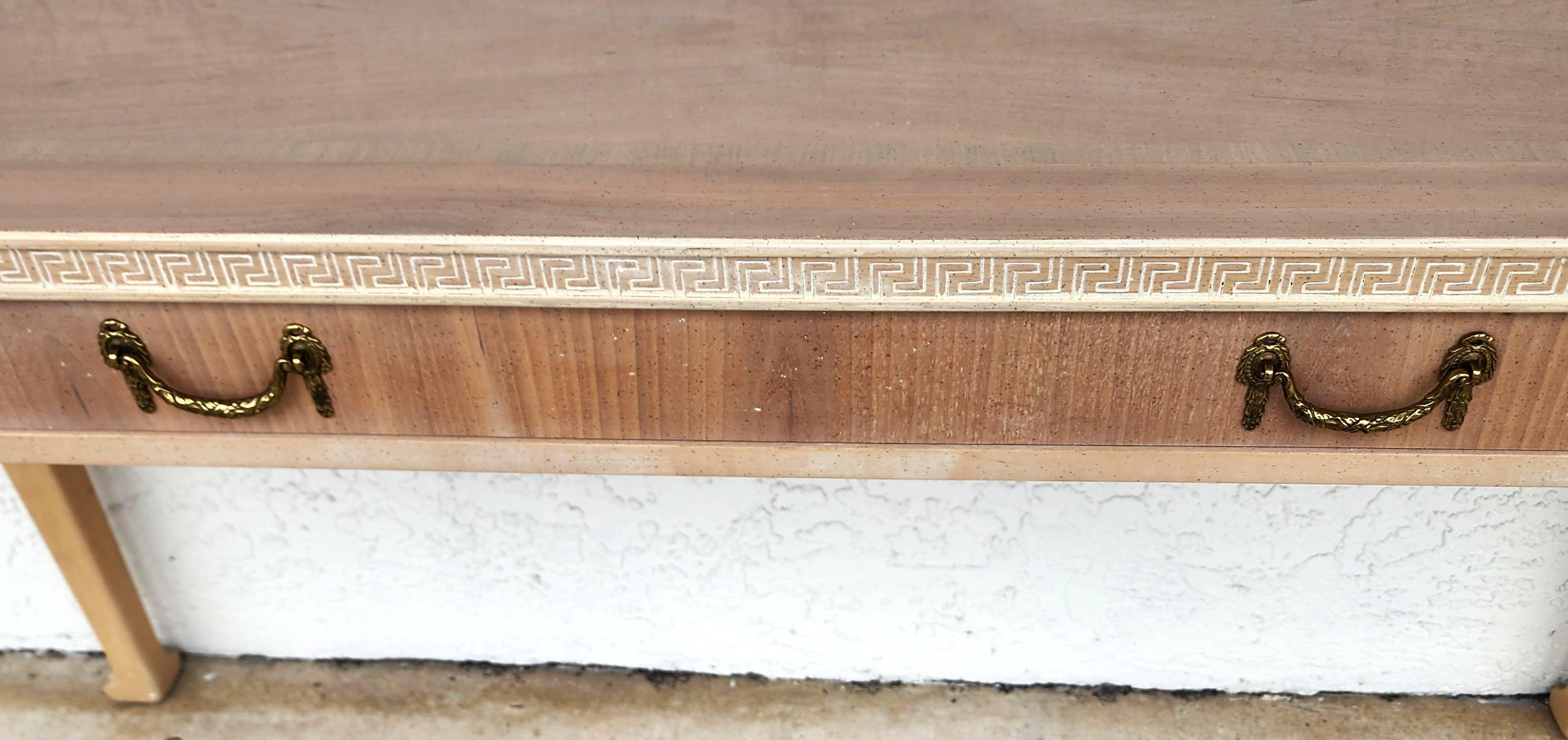 Italian Neoclassical Console Table Lion Heads Greek Key Vintage For Sale 1