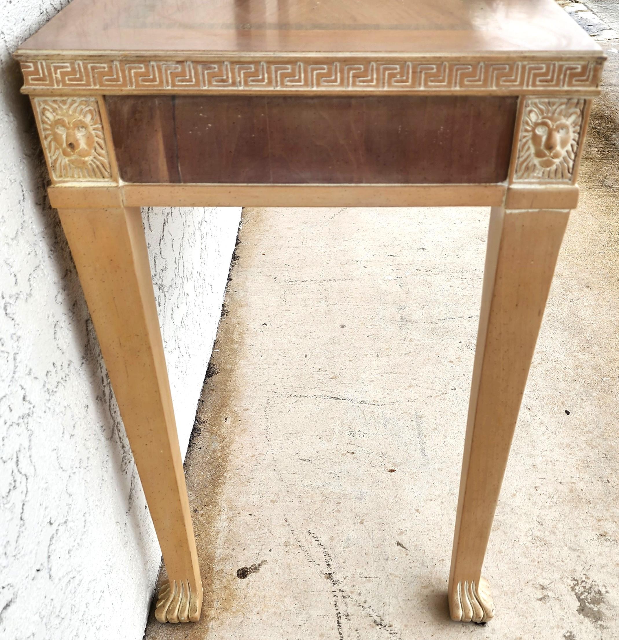 Italian Neoclassical Console Table Lion Heads Greek Key Vintage For Sale 2
