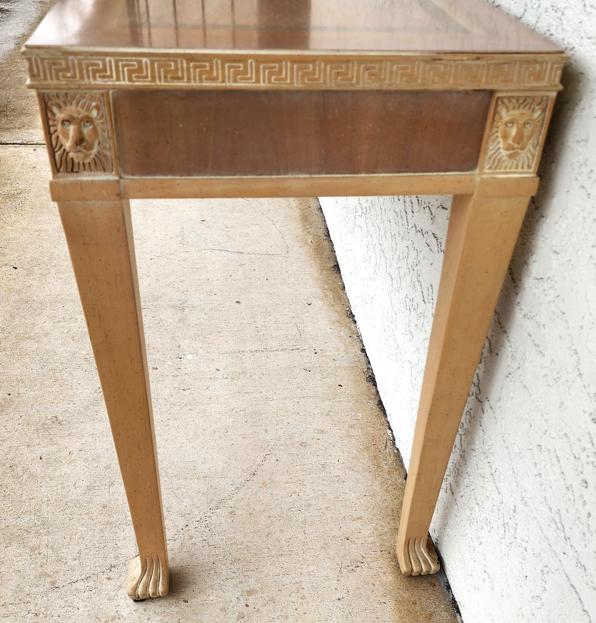 Italian Neoclassical Console Table Lion Heads Greek Key Vintage For Sale 3