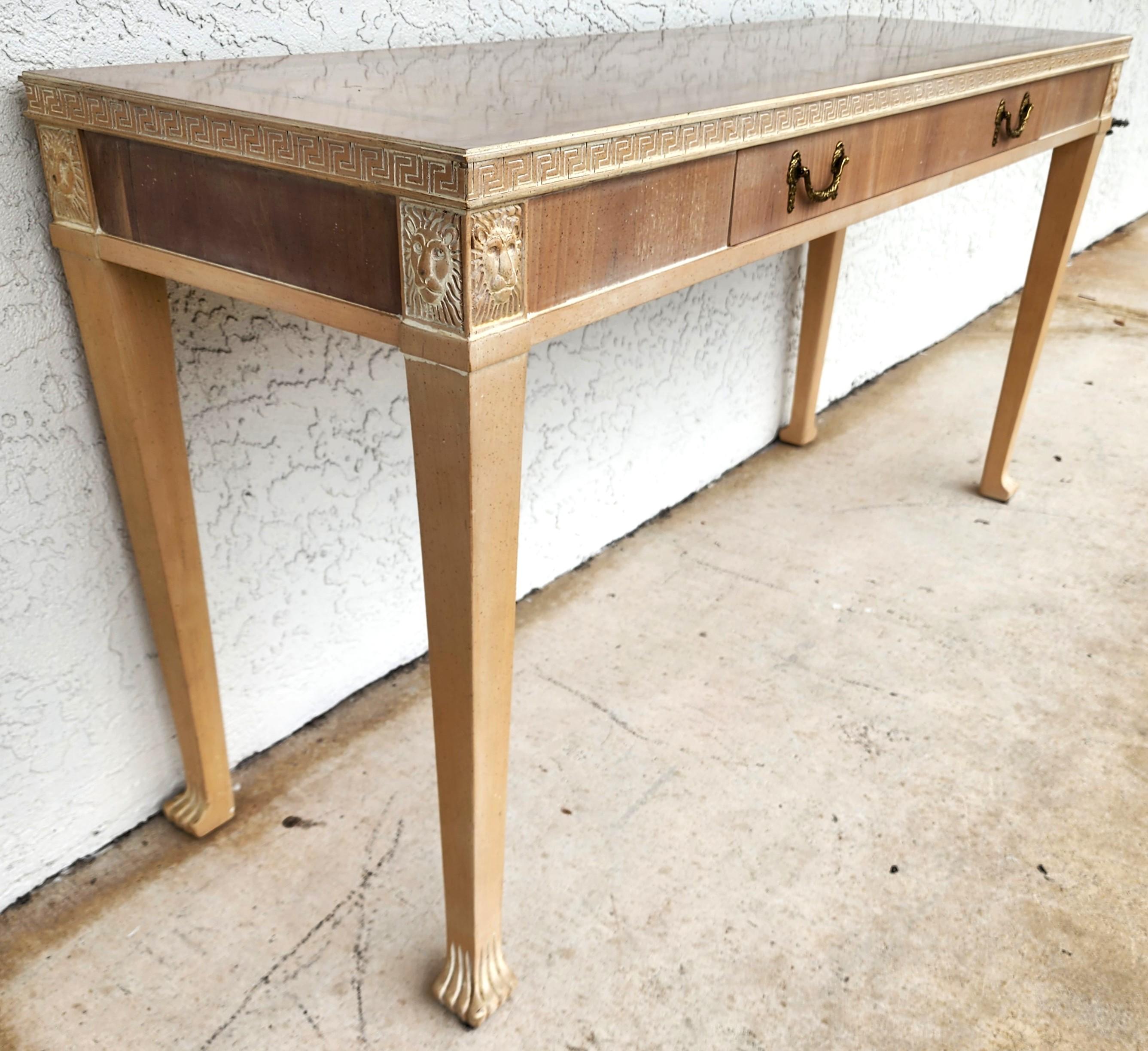 Italian Neoclassical Console Table Lion Heads Greek Key Vintage For Sale 4
